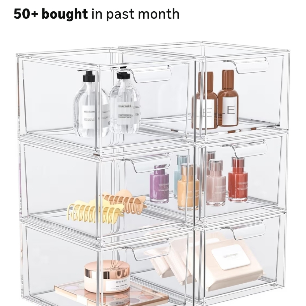 Clear Stackable Acrylic Storage Drawers - 6-Unit Organizer